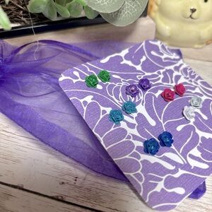 FREE WHEN BUNDLED Rose Flower Multicolor Glitter Earring Set Six Pairs Jewelry